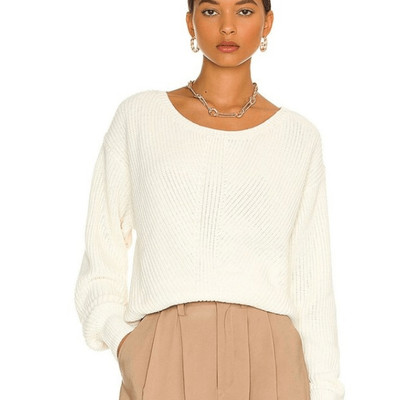 Bobi Black Cotton Sweater Womens Large Snow Ivory Ribbed Knit Neutral Capsule