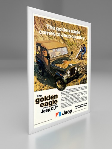 Póster publicitario vintage de automóvil Jeep The Golden Eagle enmarcado en lona Giclee - Imagen 2 de 6