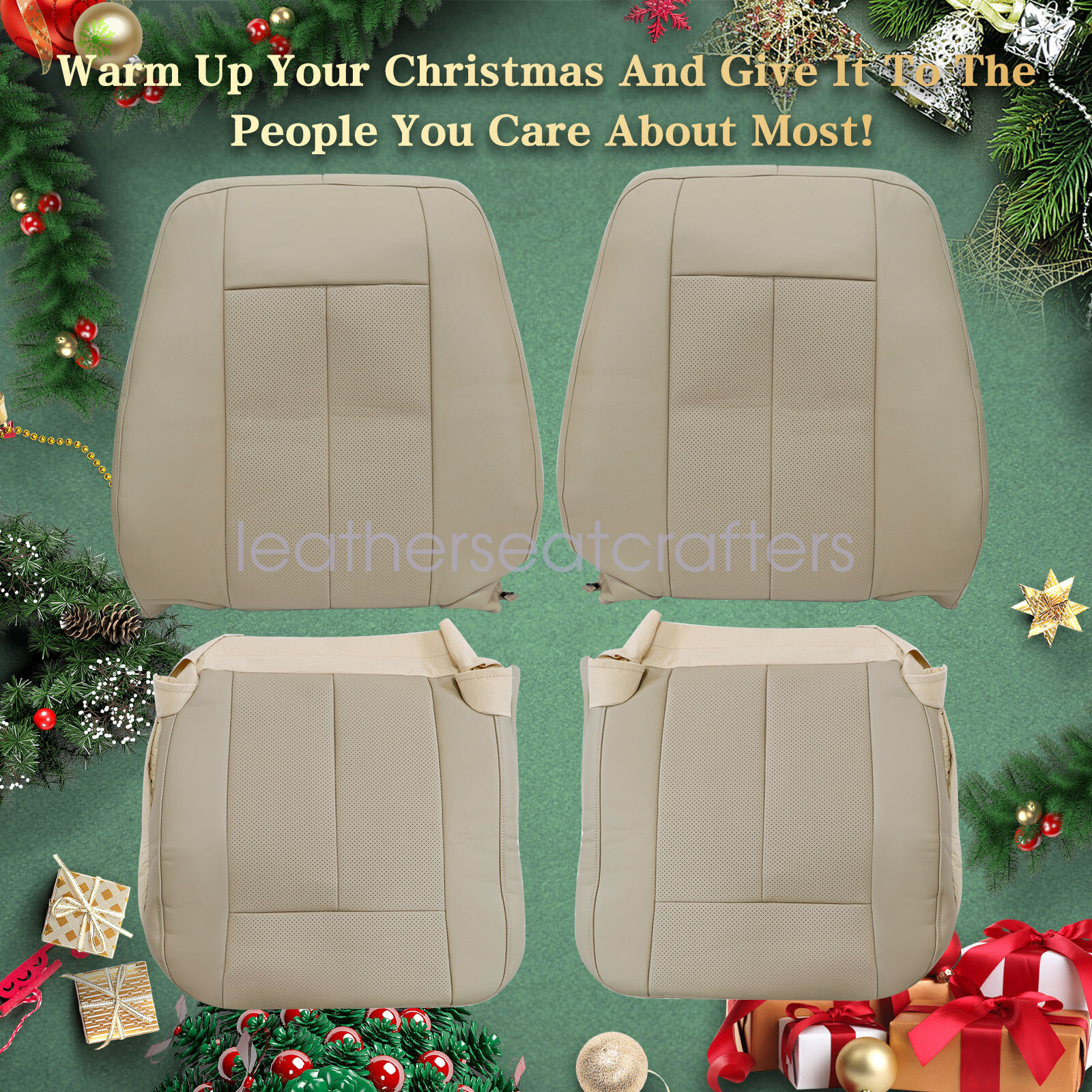 Driver & Passenger Leather Seat Cover Perforated Tan For Ford Expedition 2007-14