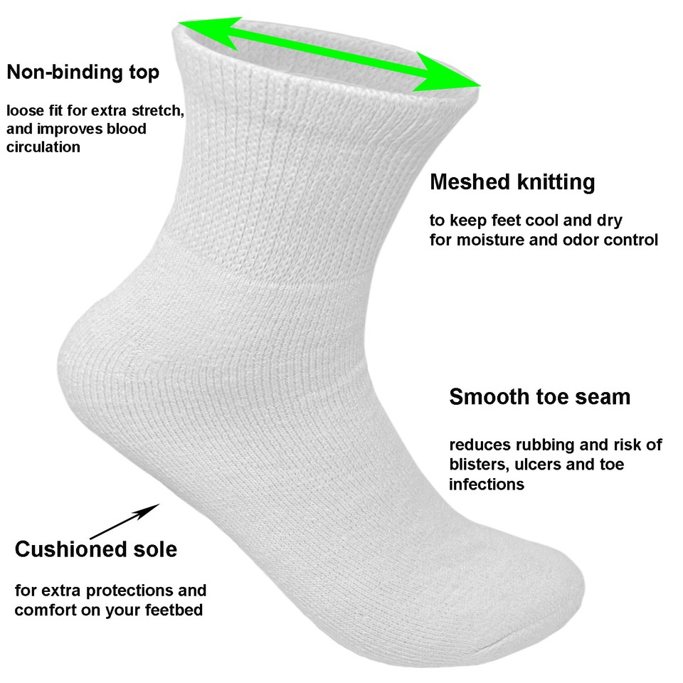 Diabetic Ankle Socks, Non-Binding Circulatory Doctor Approved Cushion Cotton Quarter Socks For Mens Womens 3 Pack White Mens 10 13 Shoe Size 7 12