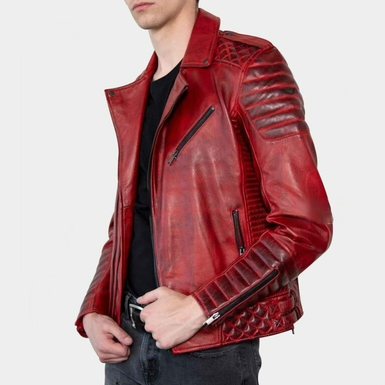 Men's Red Biker Leather Jacket | eBay