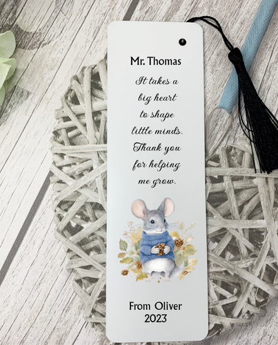 Personalised Little Mouse Thank you Bookmark Teacher School End of Term Gift - Picture 2 of 2