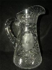 ANTIQUE AMERICAN BRILLIANT CUT GLASS PITCHER TANKARD VERY NICE