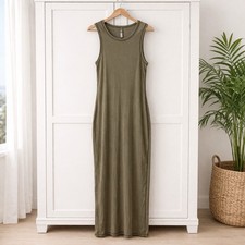 Skims Cotton Ribbed Sleeveless Long Dress in Army Green Bodycon Size Medium NWT