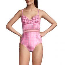 Women's Draper James x Lands End 14 Red Gingham One Piece Swimsuit