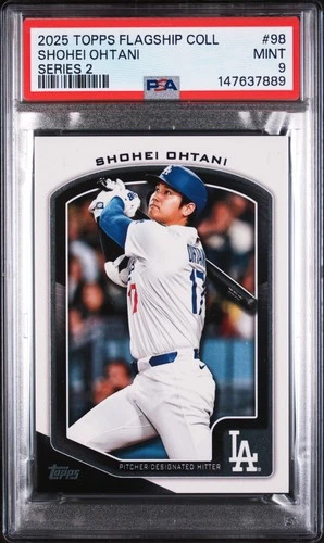 SHOHEI OHTANI #98 SERIES 2 LA DODGERS MVP 2025 TOPPS FLAGSHIP COLLECTION PSA 9