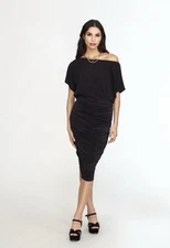 Veronica M Black Venezia Shirred Skirt Size L Sexy Pencil Skirt 05-0099