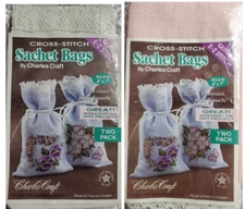 Charles Craft white or pink 2 pack sachets with lacy trim 14 count-4"x7" NEW