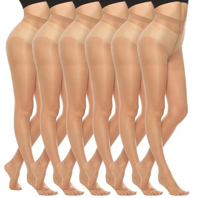 MANZI 6 Pairs 20D Women's Sheer Tights Ultra Thin High Waist Small, Natural 