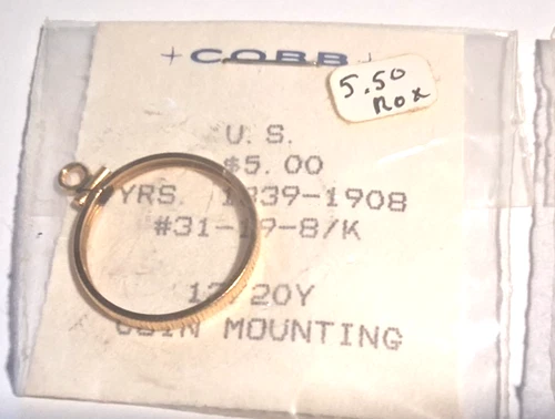 $5 Gold Liberty Coin Bezel Only, Gold Filled, GF, Hughes House