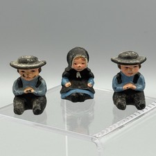 Cast Iron Metal Sitting Amish 2 Farmers Maid Figurines Blue Black Folk Art 1"