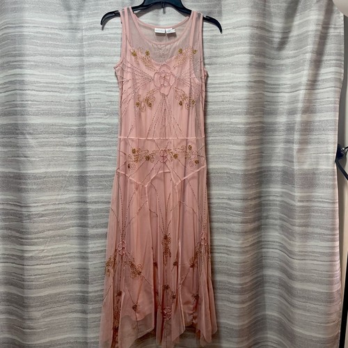 NEWPORT NEWS VTG y2k sheer overlay beaded floral blush pink dress Fairycore Sz4