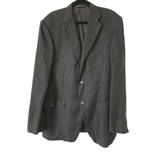 Canali Mens Brown Pinstripe 100 Linen Blazer Sport Coat Italy EU 56 8L