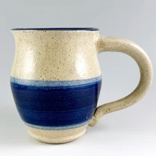 GRS Studio Art Pottery Handmade Ceramic Mug Blue Stripes Large Handle Coffee Cup