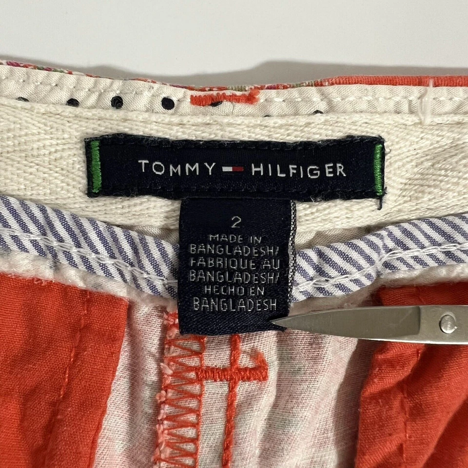 Tommy Hilfiger Mujer Pantalones Cortos de Algodón Cachemira Talla 2 Naranja Verde Blanco Informal Foto 3 de 4