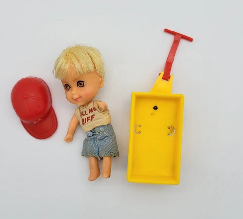 Vintage Mattel Liddle Kiddle HOWARD BIFF BOODLE boy doll shirt cap Yellow wagon