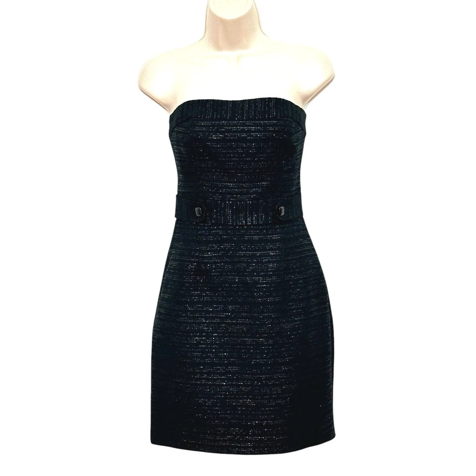 Vestido Feminino Trina Turk 0 Preto Brilhante Bainha Sem Alças Clássico Coquetel - Imagem 2 de 4