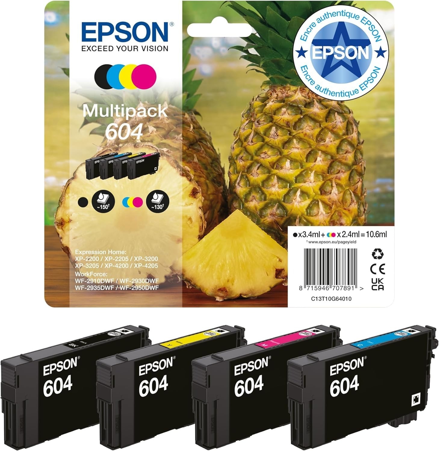 Encre Epson 604 originale 4 couleurs à séchage rapide pour des impressions nettes sans bavure