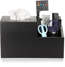 Sumnacon Tissue Box Cover Square Wood with Hinged Lid Black 