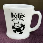 RARE! Vtg 1960s Felix the Cat Cartoon Comic Strip Art Fire-King Advertising Mug