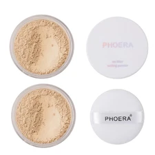 2 Pack PHOERA Setting Powder,Control Oil Brighten Skin Color Cover Blemish White