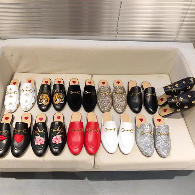 PANTOFOLA D’ORO Pantofole da donna in pelle ricamate mules Princetown Horsebit Mules scarpe 34 42