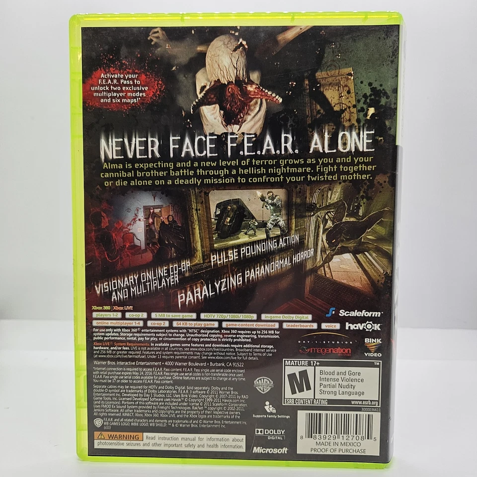 F.E.A.R. 3 (F3AR) Xbox 360 CIB Completo WB Juegos Terror Shooter NTSC Foto 3 de 3