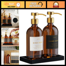 Amber Glass Soap Dispenser Set of 2 with Silicone Tray  Kitchen  Bathroom Use
