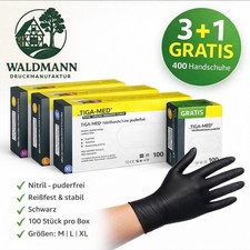 Nitril Handschuhe Schwarz –3+1 GRATIS – 100er Box – Puderfrei – M L XL –Reißfest
