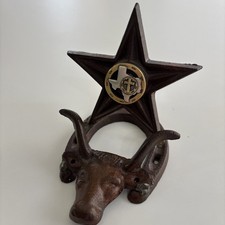 Texas Star Metal Horseshoe Longhorn Christian Desktop Business Card Holder
