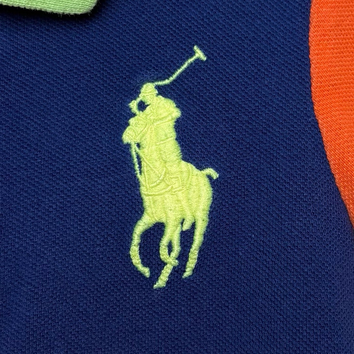 Polo Ralph Lauren polo taglia 24M Big Pony blu navy arancione verde colorblock