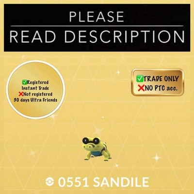 Shiny Sandile (Instant Registered or 30 days Ultra Friends) - Pokemon Go