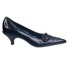 Prada Women  s Black Leather Pointed Toe Kitten Heel Size 37.5 US 7.5