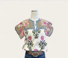 Cherry Betty Mixed Floral Stripe Print V-Neck Tunic Top Large