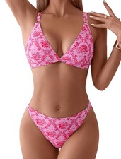 ZAFUL Women's 2 Piece Floral Print Swimsuit Triangle String High Cut Bikini S...