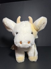 Vtg EDEN Plush Cream And Pastel Yellow Bull Cow With Bell 10 h VGUC