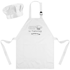 Kids Apron and Chef Hat Set Adjustable Child Aprons with 2 Large Pockets for ...
