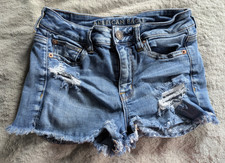 AMERICAN EAGLE OUTFITTERS Hi-Rise Shortie Blue Jeans Denim Shorts Womens 4