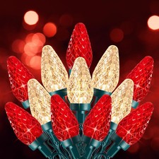 C9 Christmas Lights Outdoor 100FT 150 LED Connectable String Red/Warm White 8 Mo