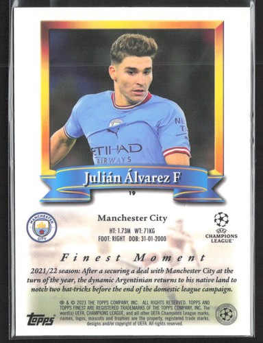 2022-23 Topps Finest Flashbacks UEFA Club Competitions #19 Julián Álvarez - Picture 2 of 2