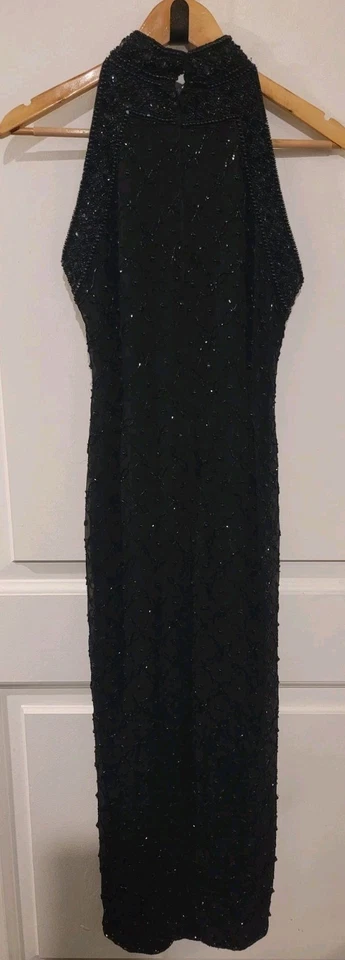 Adriana Papell Womens Dress Size 4P Silk Beaded Long Formal Gown Midnight Black - Image 3 of 4