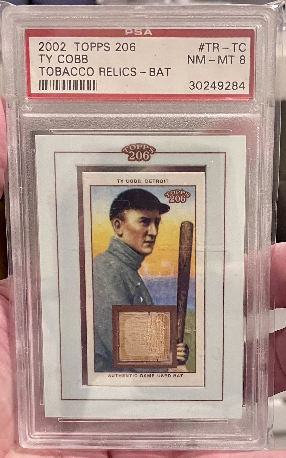 TY COBB 2002 Topps 206 Tobacco Relics Bat (GAME USED BAT) PSA 8 #TR-TC LOW POP