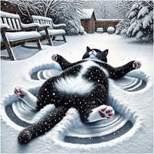 5D Black Cat Diamond Art Kits for Adults, DIY Winter Cat Diamond Painting Kits..