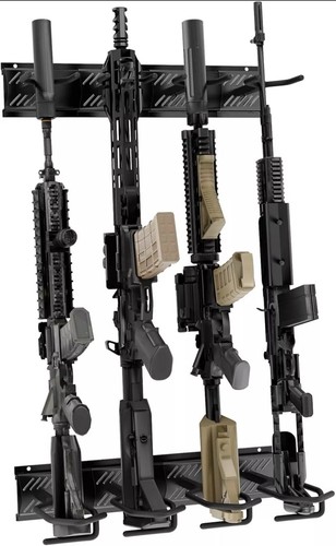 Heavy Duty Steel Gun Rack Wall Mount Adjustable 4 Slot Indoor Display Rifle Rack