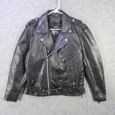 Xelement Motorcycle Leather Jacket Mens Large Black Zip-Out Liner Eagle Back
