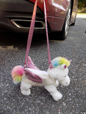 Unicorn Plush White Pink Rainbow Iridescent Purse Bag Shoulder Strap ADORABLE 