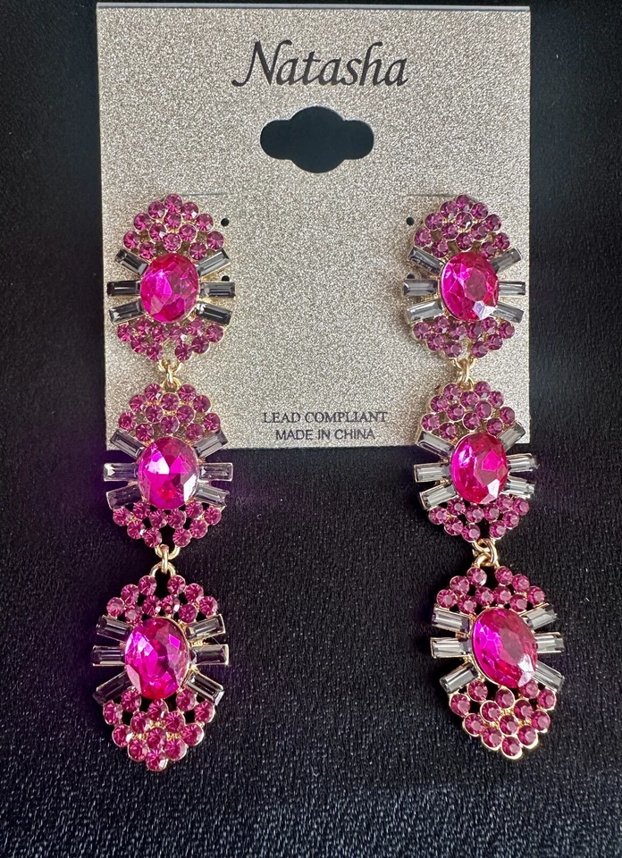 Natasha Linear Crystal Drops Hot 粉色/紫红色 — 第 2/4 张图片