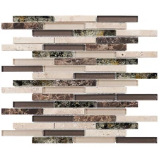 Travertine Brown Emperador Dark Marble Stone Beige Glass Brick Joint Mosaic Tile