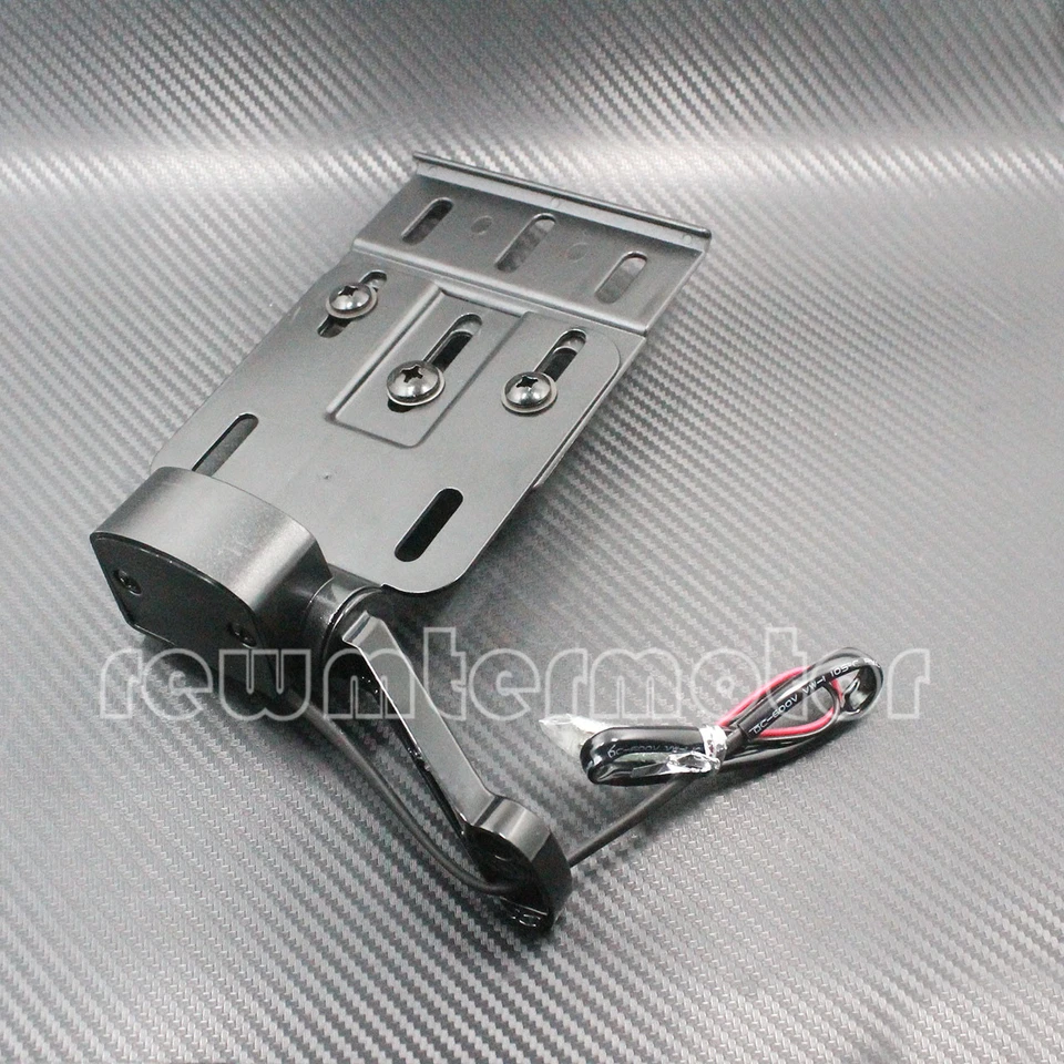 Soporte de matrícula plegable de montaje lateral con luz LED apto para Harley Sportster XL Foto 3 de 4