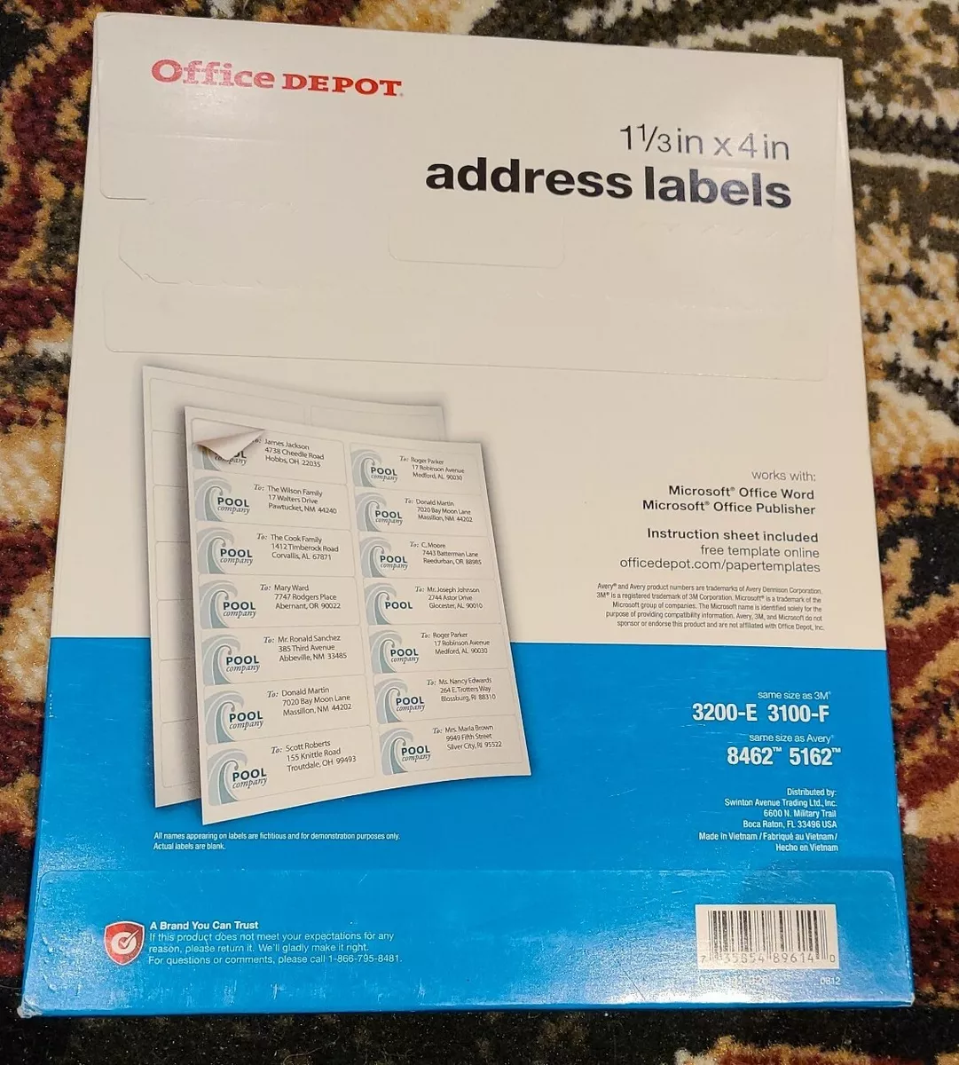 Office Depot address labels 1400 labels jam and smudge resistant
